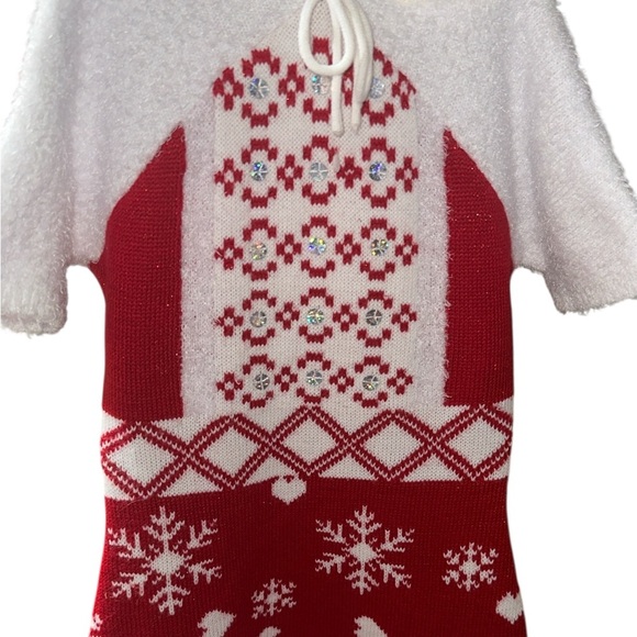 32 Degrees Red and White Knit Girls Holiday Hooded Dress - Picture 3 of 6